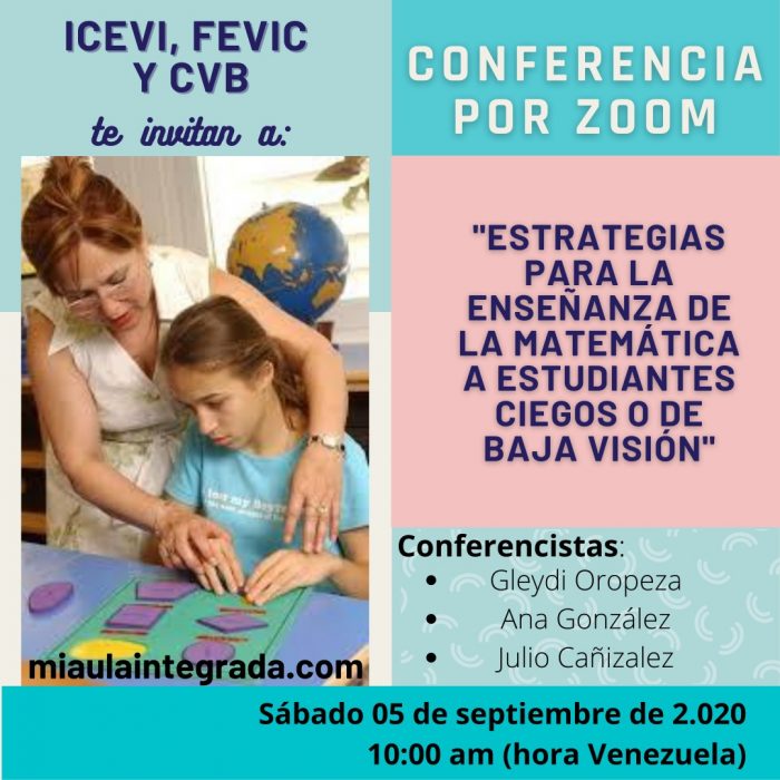 Afiche de invitación a la conferencia sobre enseñanza de la matemática a PCD visual.