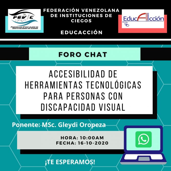 Afiche invitando al foro "Accesibilidad de herramientas tecnológicas para personas con discapacidad visual".